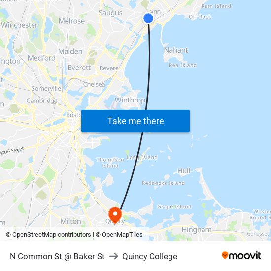 N Common St @ Baker St to Quincy College map