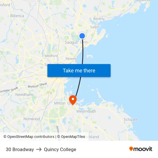 30 Broadway to Quincy College map