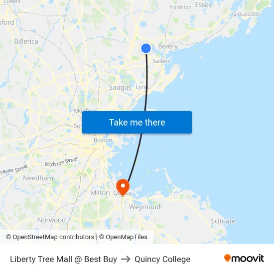 Liberty Tree Mall @ Best Buy to Quincy College map