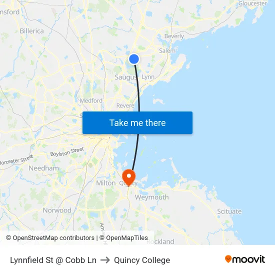 Lynnfield St @ Cobb Ln to Quincy College map