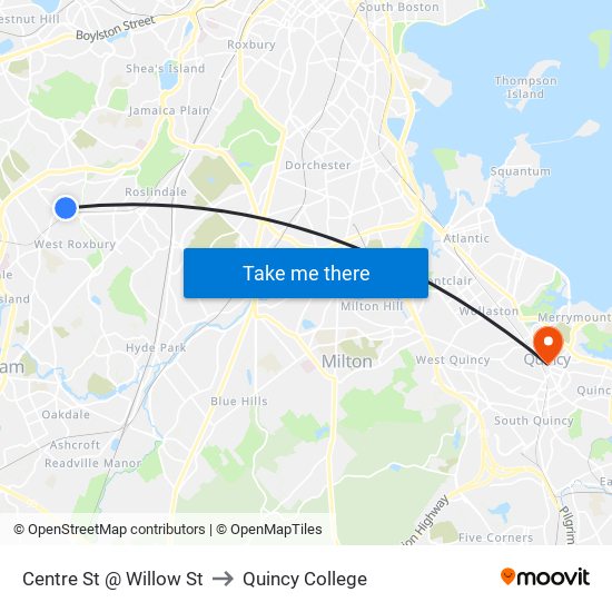Centre St @ Willow St to Quincy College map