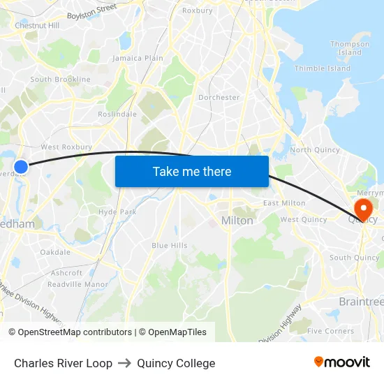 Charles River Loop to Quincy College map