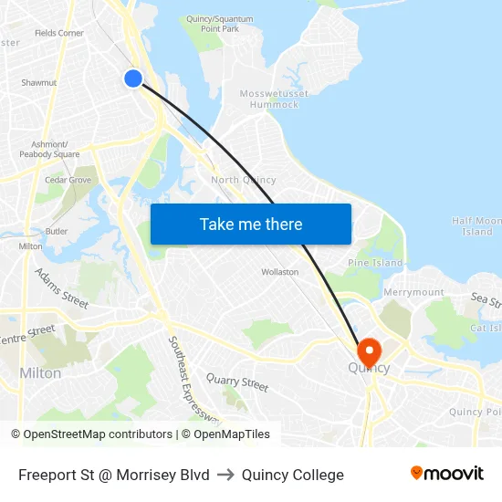 Freeport St @ Morrisey Blvd to Quincy College map