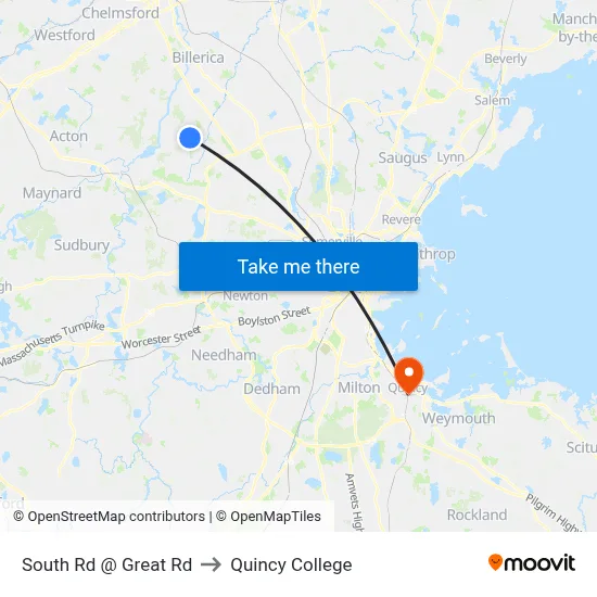 South Rd @ Great Rd to Quincy College map
