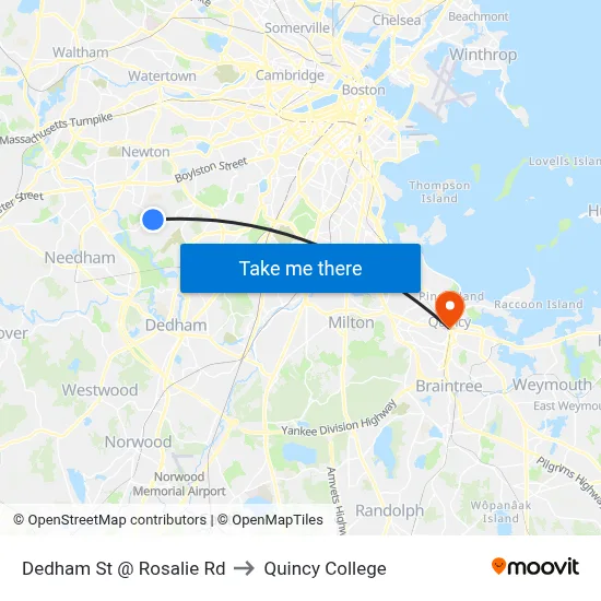 Dedham St @ Rosalie Rd to Quincy College map