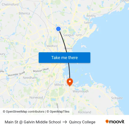 Main St @ Galvin Middle School to Quincy College map