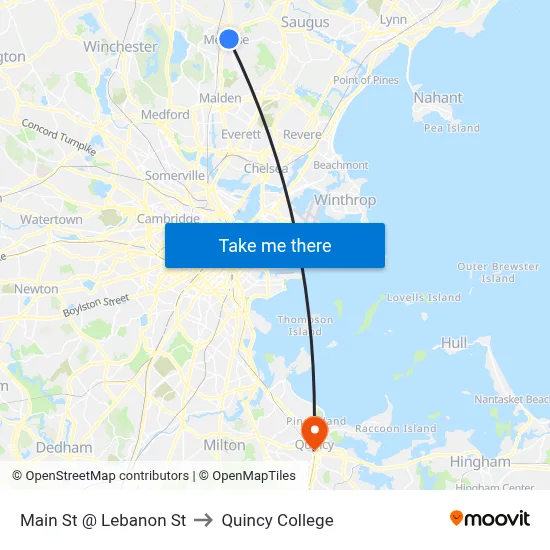 Main St @ Lebanon St to Quincy College map