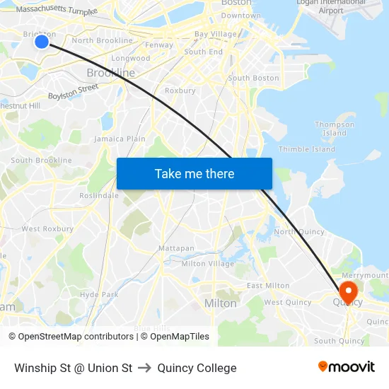 Winship St @ Union St to Quincy College map