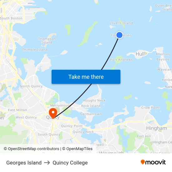 Georges Island to Quincy College map