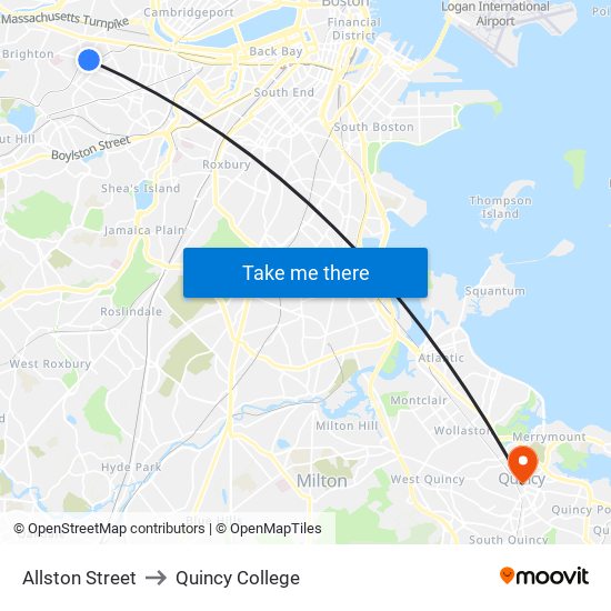 Allston Street to Quincy College map