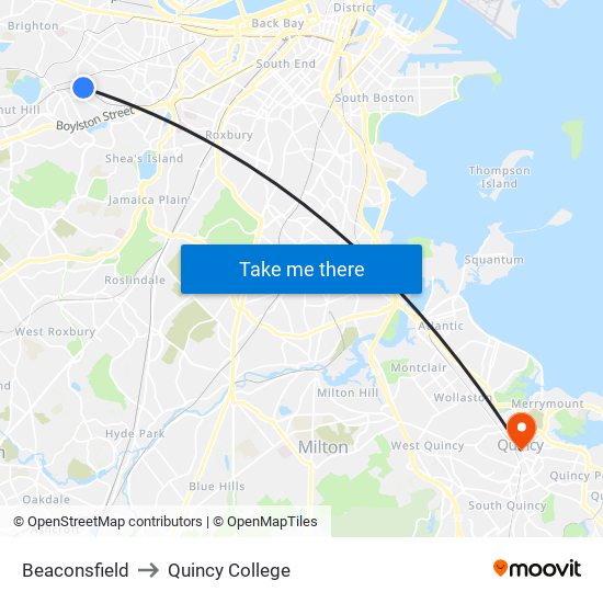 Beaconsfield to Quincy College map
