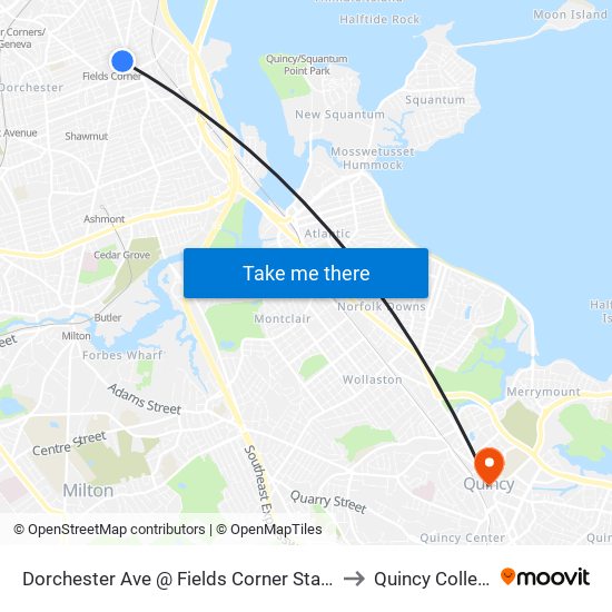 Dorchester Ave @ Fields Corner Station to Quincy College map
