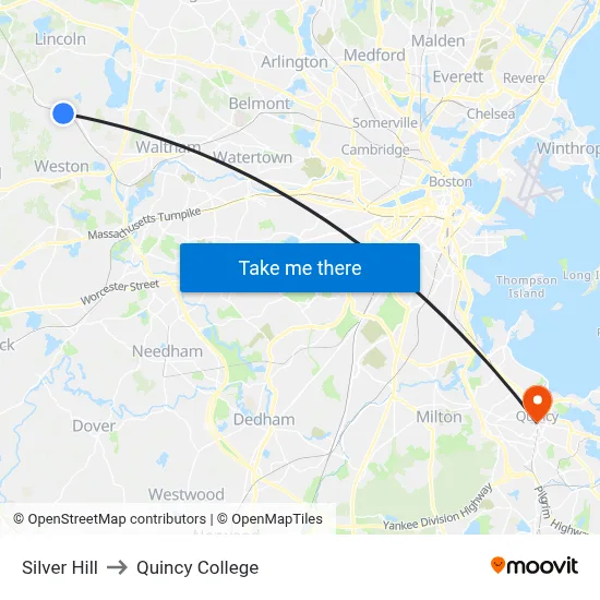 Silver Hill to Quincy College map