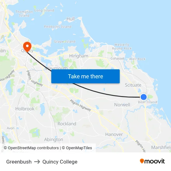 Greenbush to Quincy College map