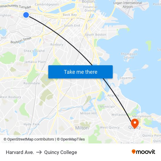 Harvard Ave. to Quincy College map