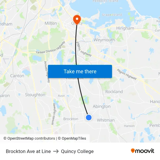 Brockton Ave at Line to Quincy College map