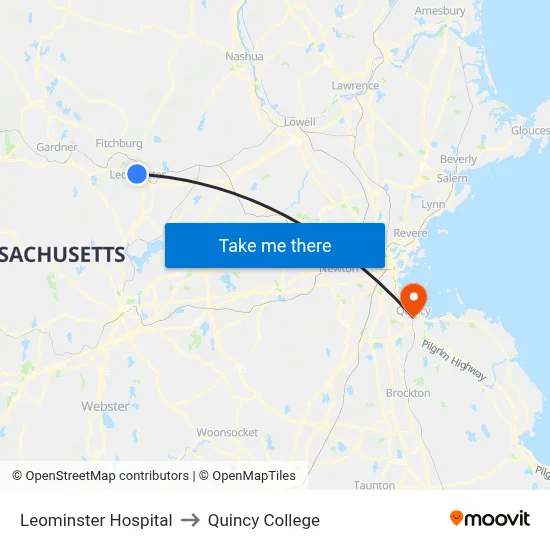 Leominster Hospital to Quincy College map