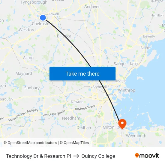 Technology Dr & Research Pl to Quincy College map