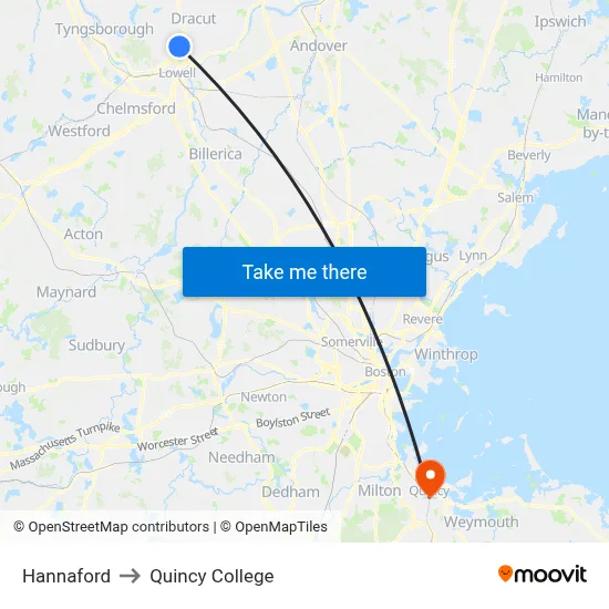 Hannaford to Quincy College map