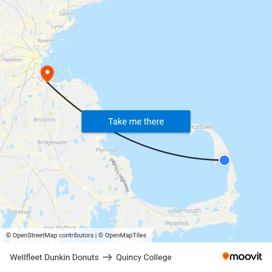 Wellfleet Dunkin Donuts to Quincy College map
