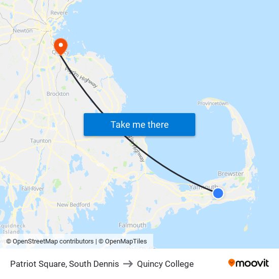 Patriot Square, South Dennis to Quincy College map