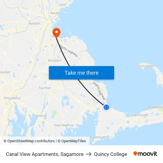 Canal View Apartments, Sagamore to Quincy College map