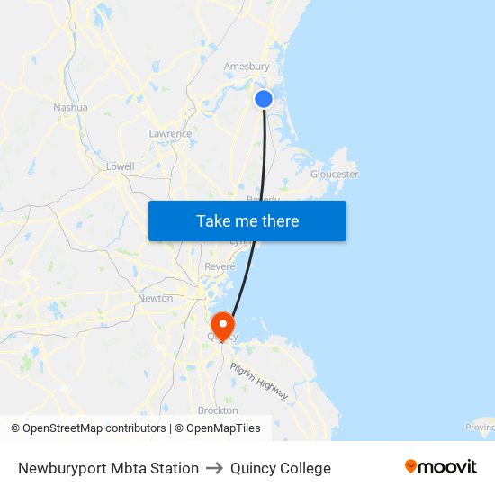 Newburyport Mbta Station to Quincy College map