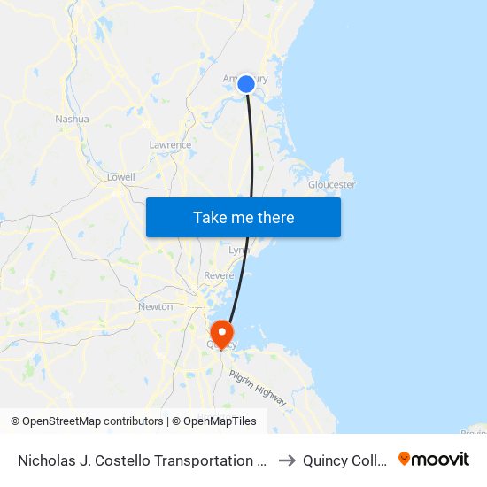 Nicholas J. Costello Transportation Center to Quincy College map