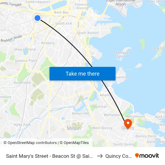 Saint Mary's Street - Beacon St @ Saint Mary's St to Quincy College map