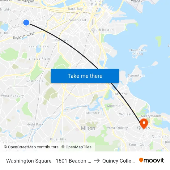 Washington Square - 1601 Beacon St to Quincy College map