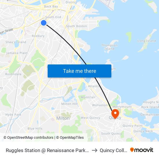 Ruggles Station @ Renaissance Park Garage to Quincy College map