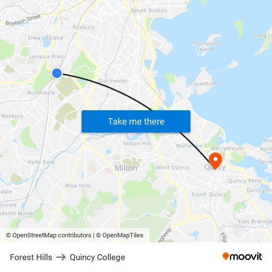 Forest Hills to Quincy College map