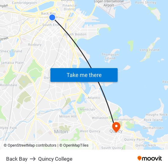 Back Bay to Quincy College map