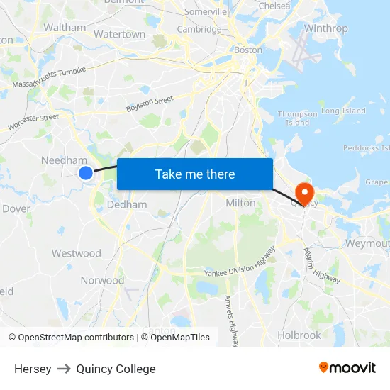 Hersey to Quincy College map