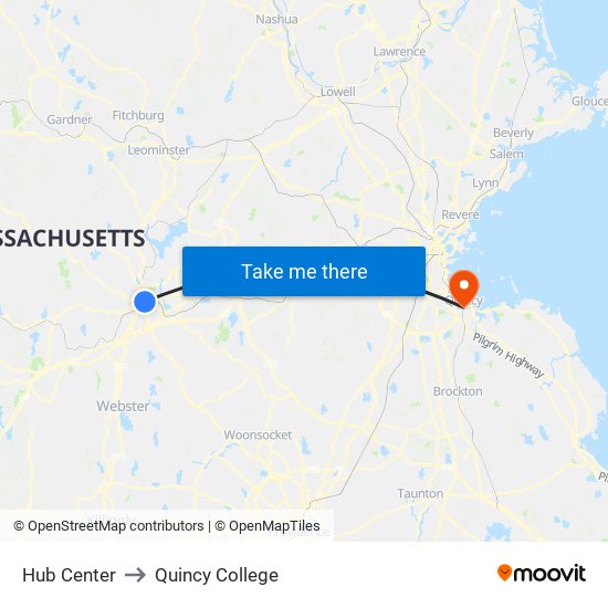 Hub Center to Quincy College map