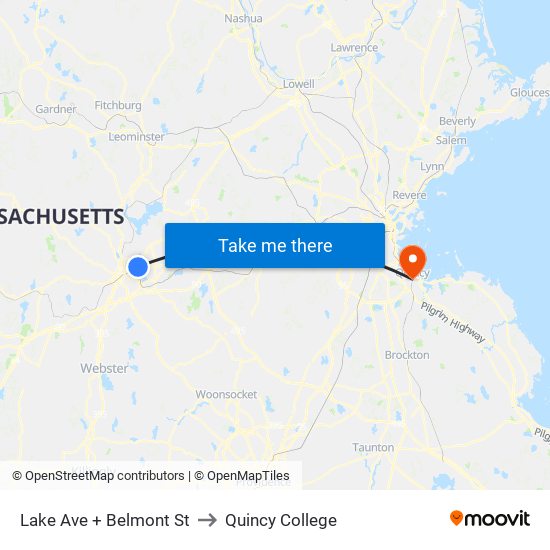 Lake Ave + Belmont St to Quincy College map