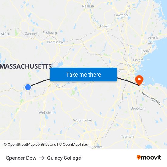 Spencer Dpw to Quincy College map