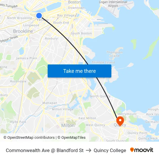 Commonwealth Ave @ Blandford St to Quincy College map
