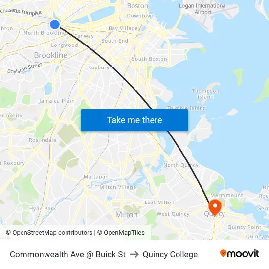 Commonwealth Ave @ Buick St to Quincy College map