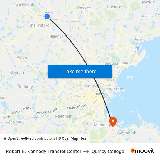 Robert B. Kennedy Transfer Center to Quincy College map
