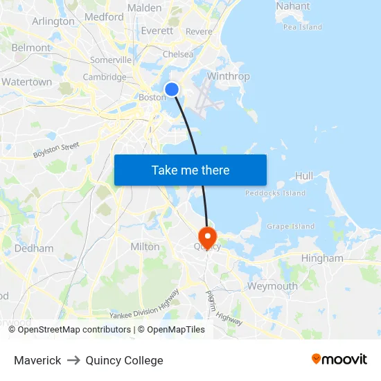 Maverick to Quincy College map