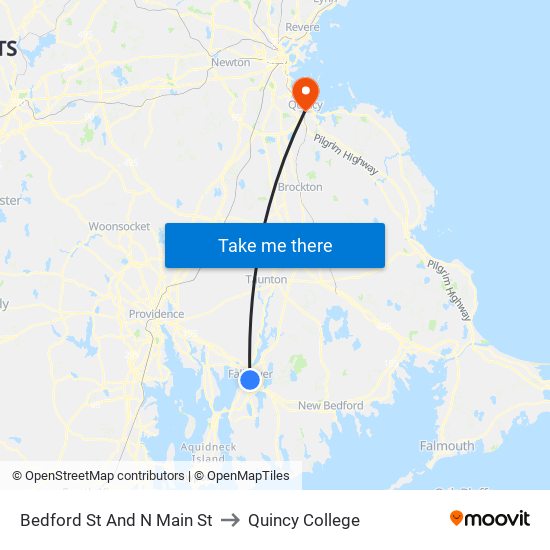 Bedford St And N Main St to Quincy College map