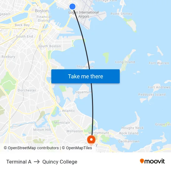 Terminal A to Quincy College map