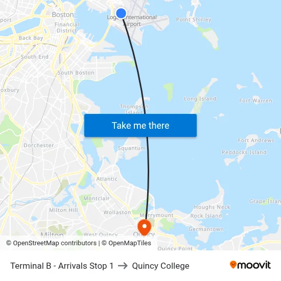 Terminal B - Arrivals Stop 1 to Quincy College map