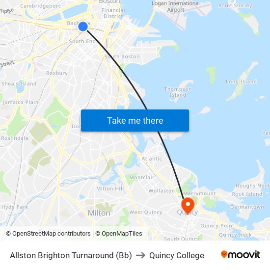 Allston Brighton Turnaround (Bb) to Quincy College map