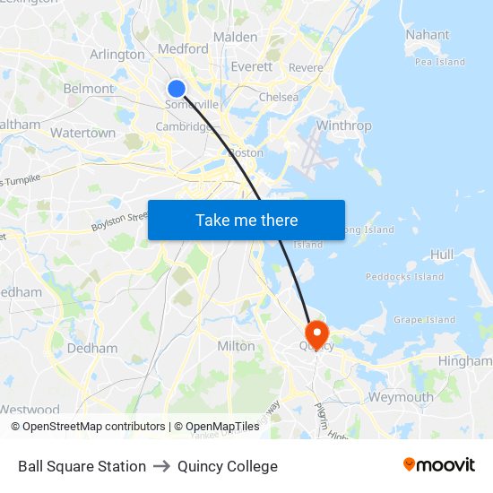 Ball Square Station to Quincy College map