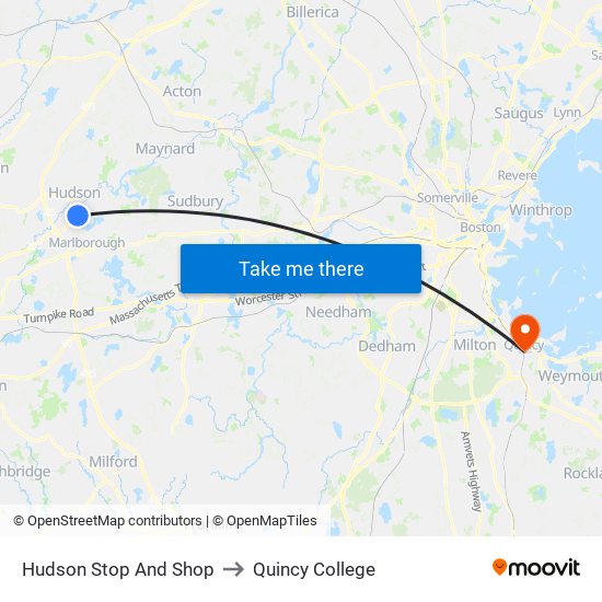 Hudson Stop And Shop to Quincy College map