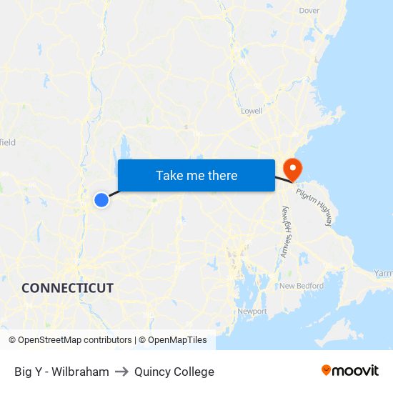 Big Y - Wilbraham to Quincy College map