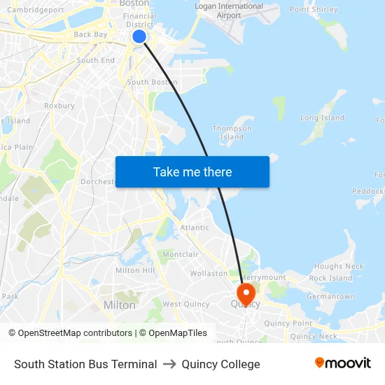 South Station Bus Terminal to Quincy College map