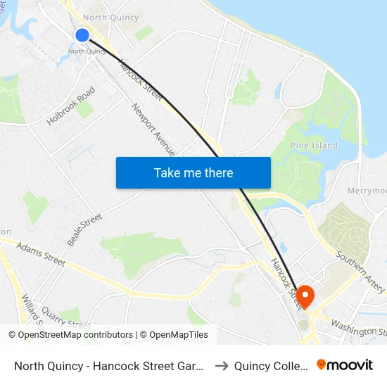 North Quincy - Hancock Street Garage to Quincy College map